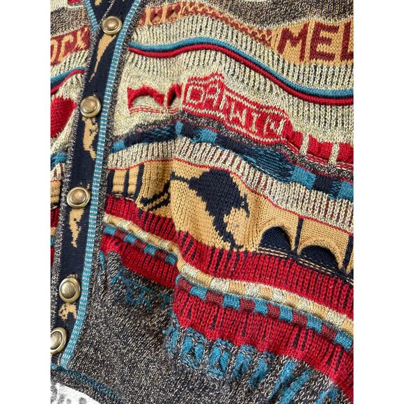 :Emaroo Australia Pure Wool XL Coogi-Style Outback Landmarks 3D Knit Cardigan - Picture 6 of 12
